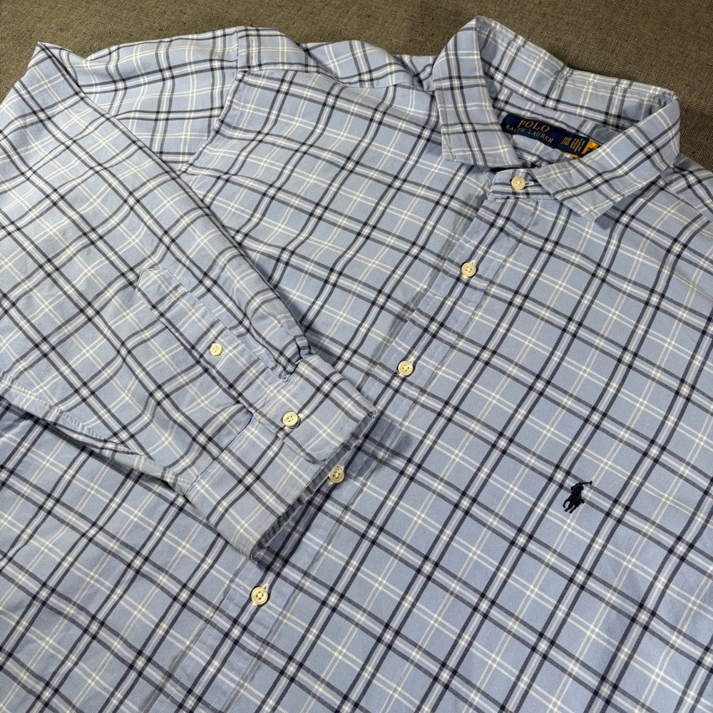 Polo Ralph Lauren Button Down Mens 3XB Blue Plaid Long Sleeve Stretch Big & Tall